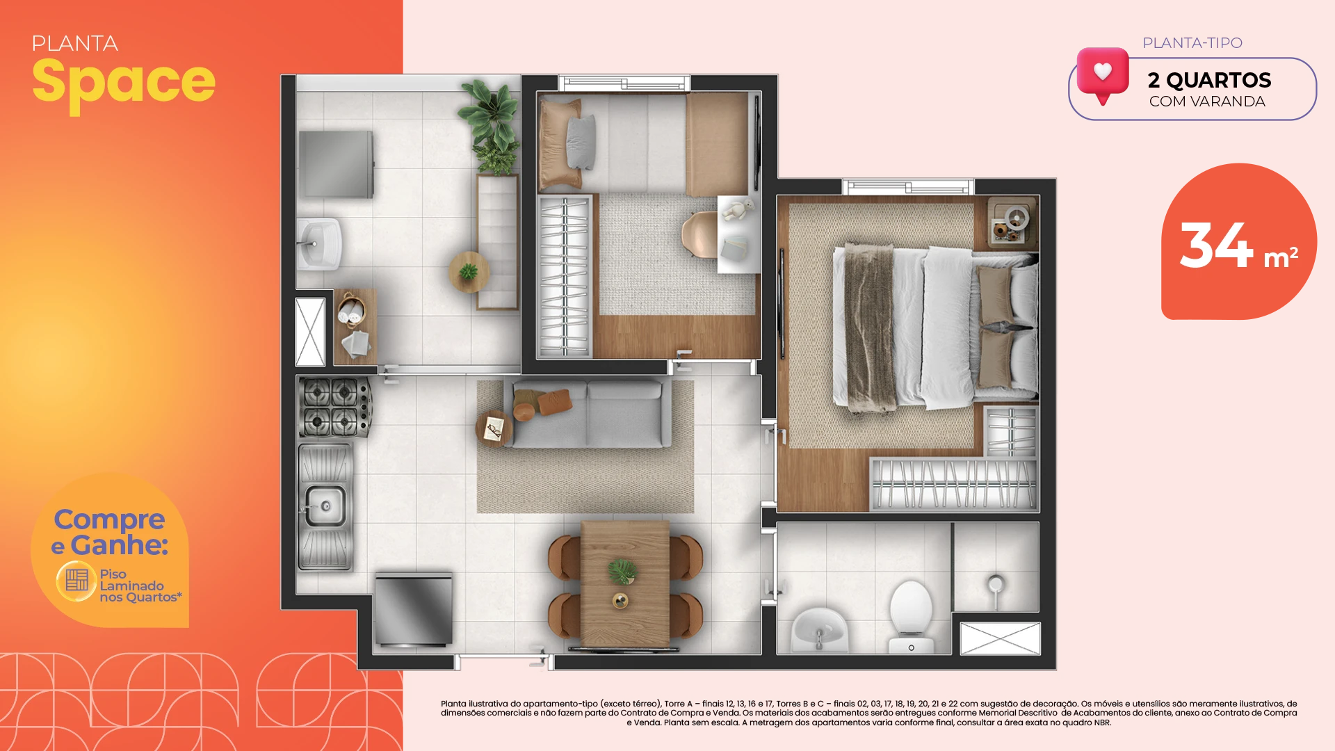 Planta Space de 34 m² — Novvo Santa Marina