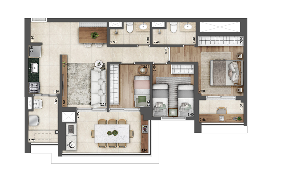 Planta tipo 85m²