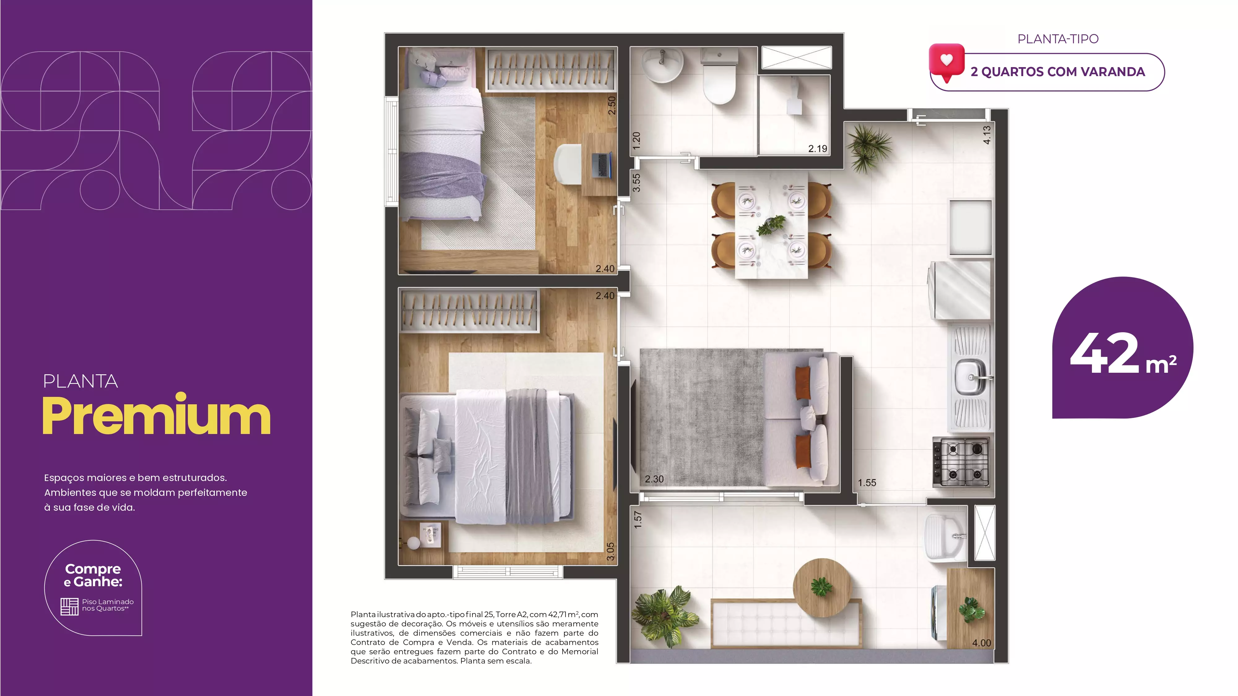 Planta Premium de 42 m² — Novvo Vila Prudente