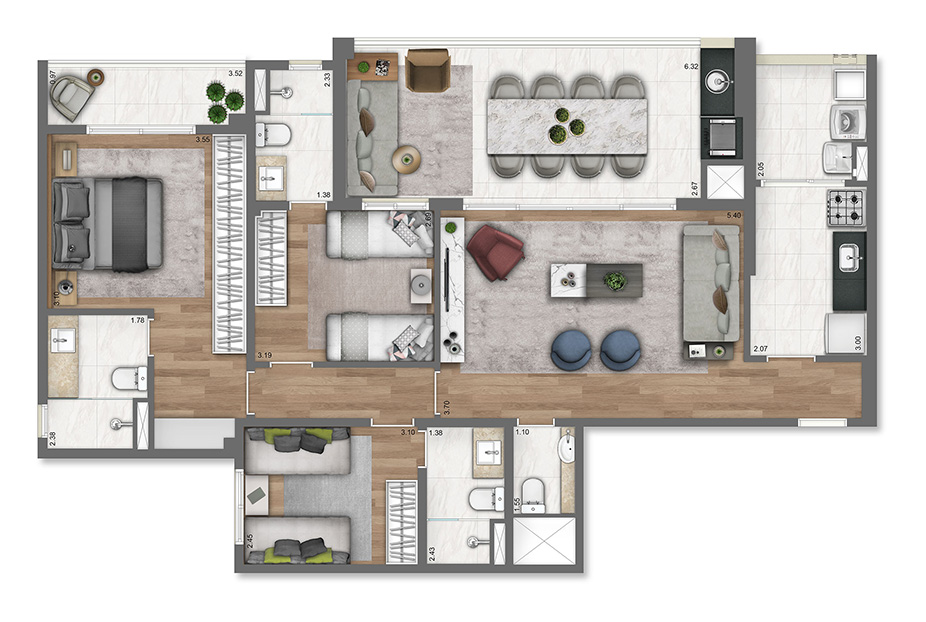 Planta tipo 115m²