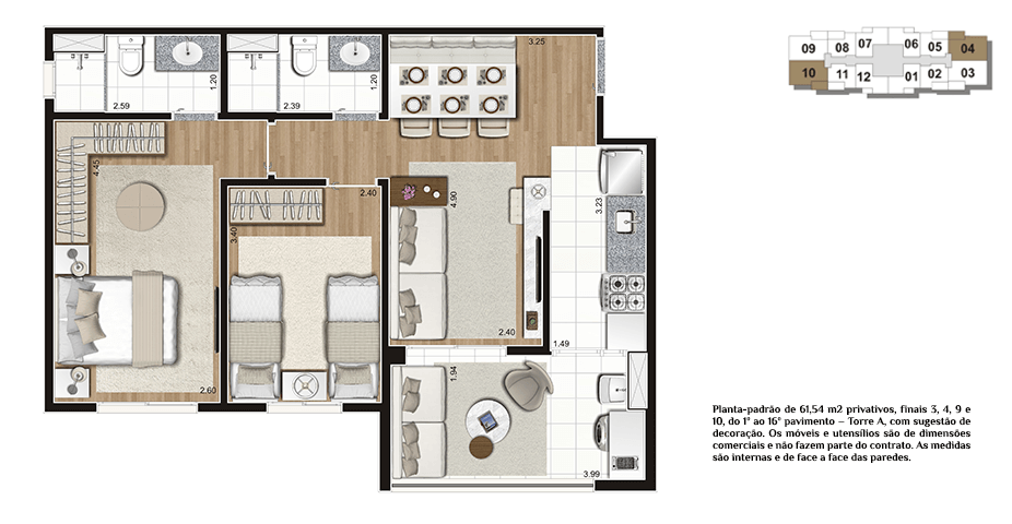 Planta tipo 61m²