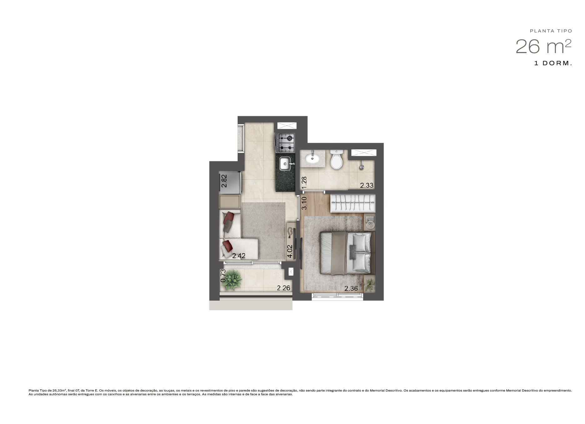 Planta 26 m² — Jardim da Hípica Apartments
