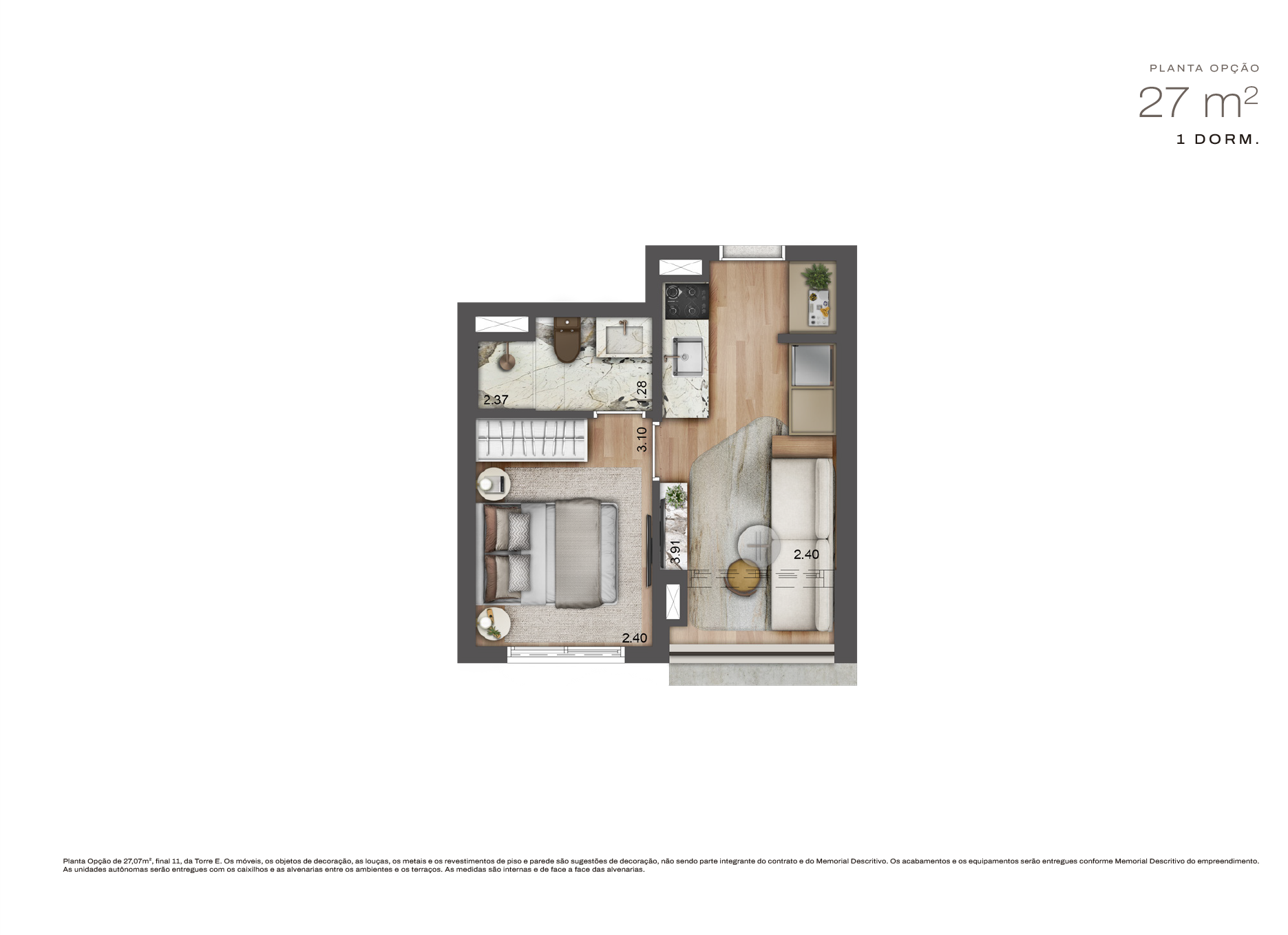 Planta 27 m² — Jardim da Hípica Apartments