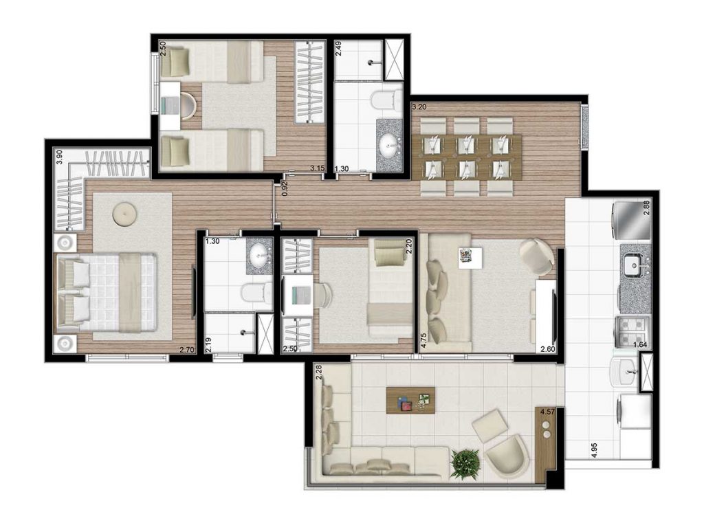 Planta tipo 76m²