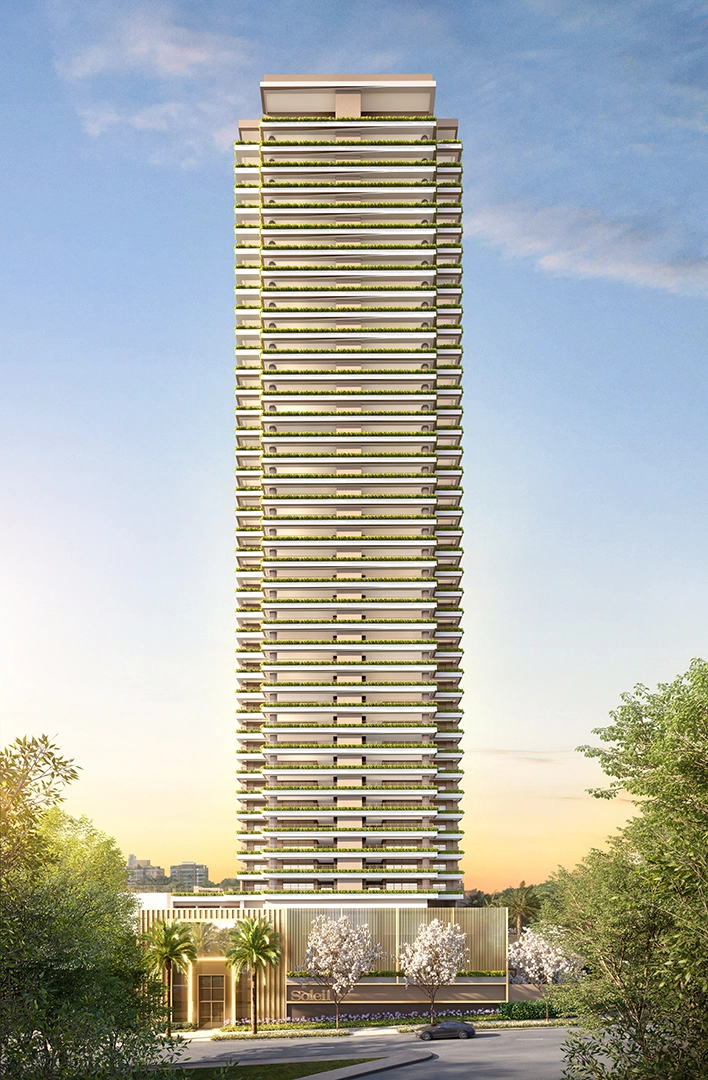 Perspectiva ilustrada da Fachada — Soleil Residences