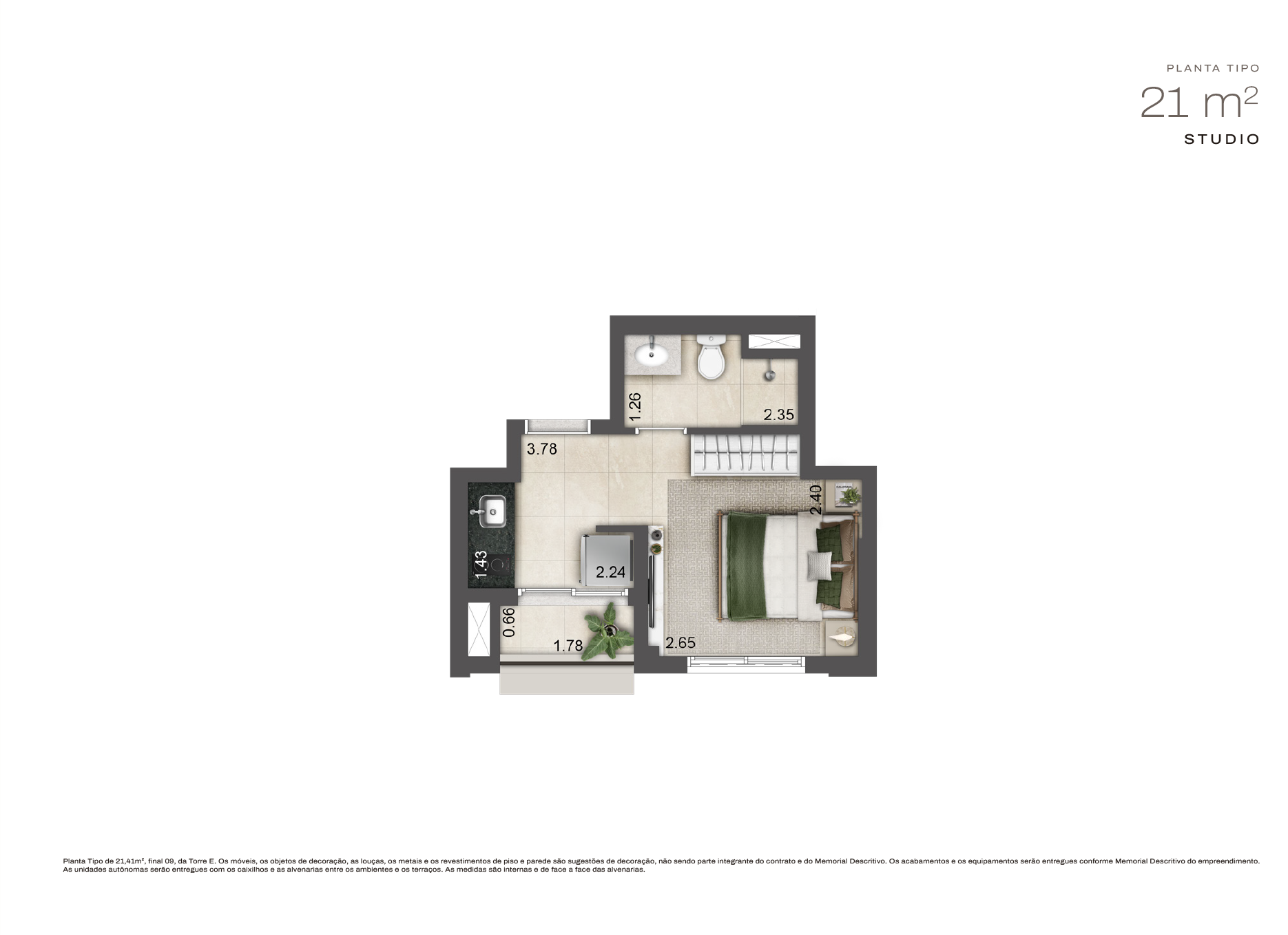 Planta 21 m² — Jardim da Hípica Apartments