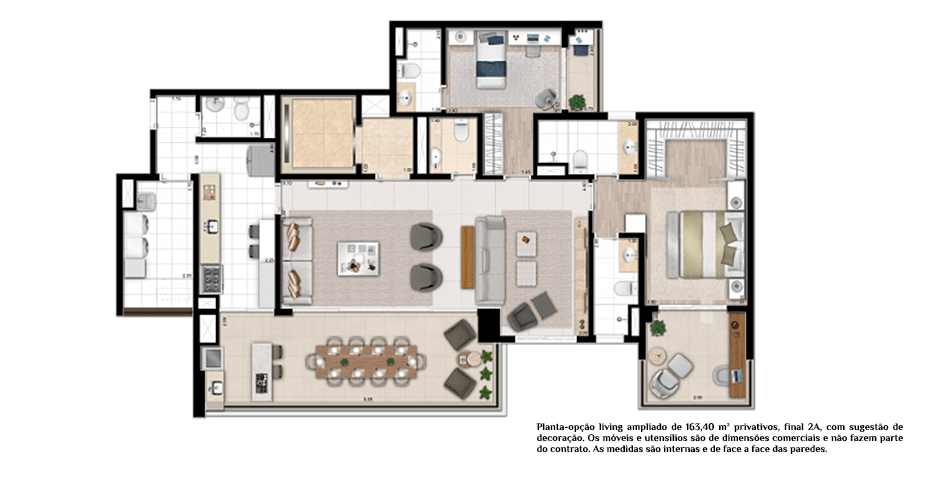 Planta opção living ampliado 163m²