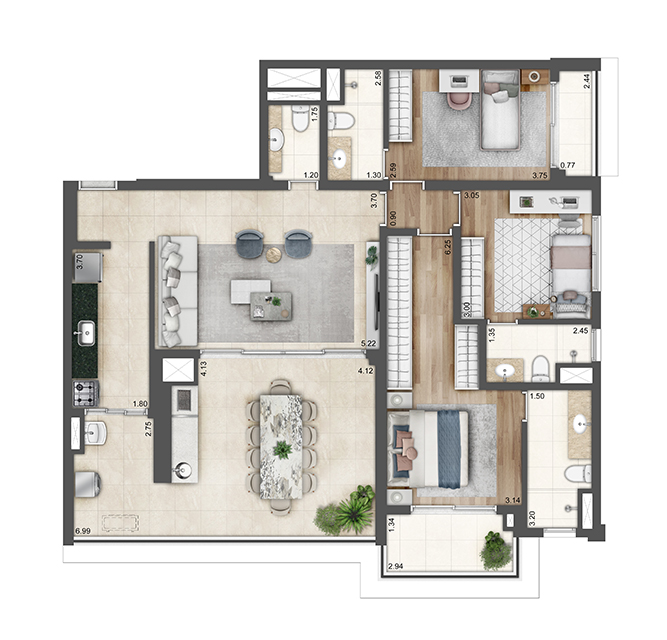 Planta tipo 120m²