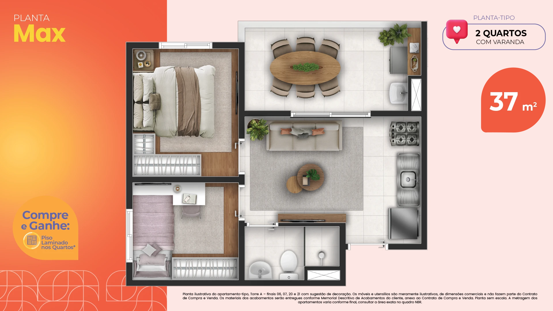 Planta Max de 37 m² — Novvo Santa Marina