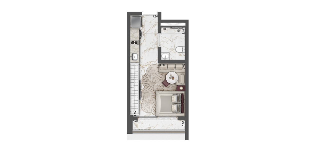 Planta studio 29m²