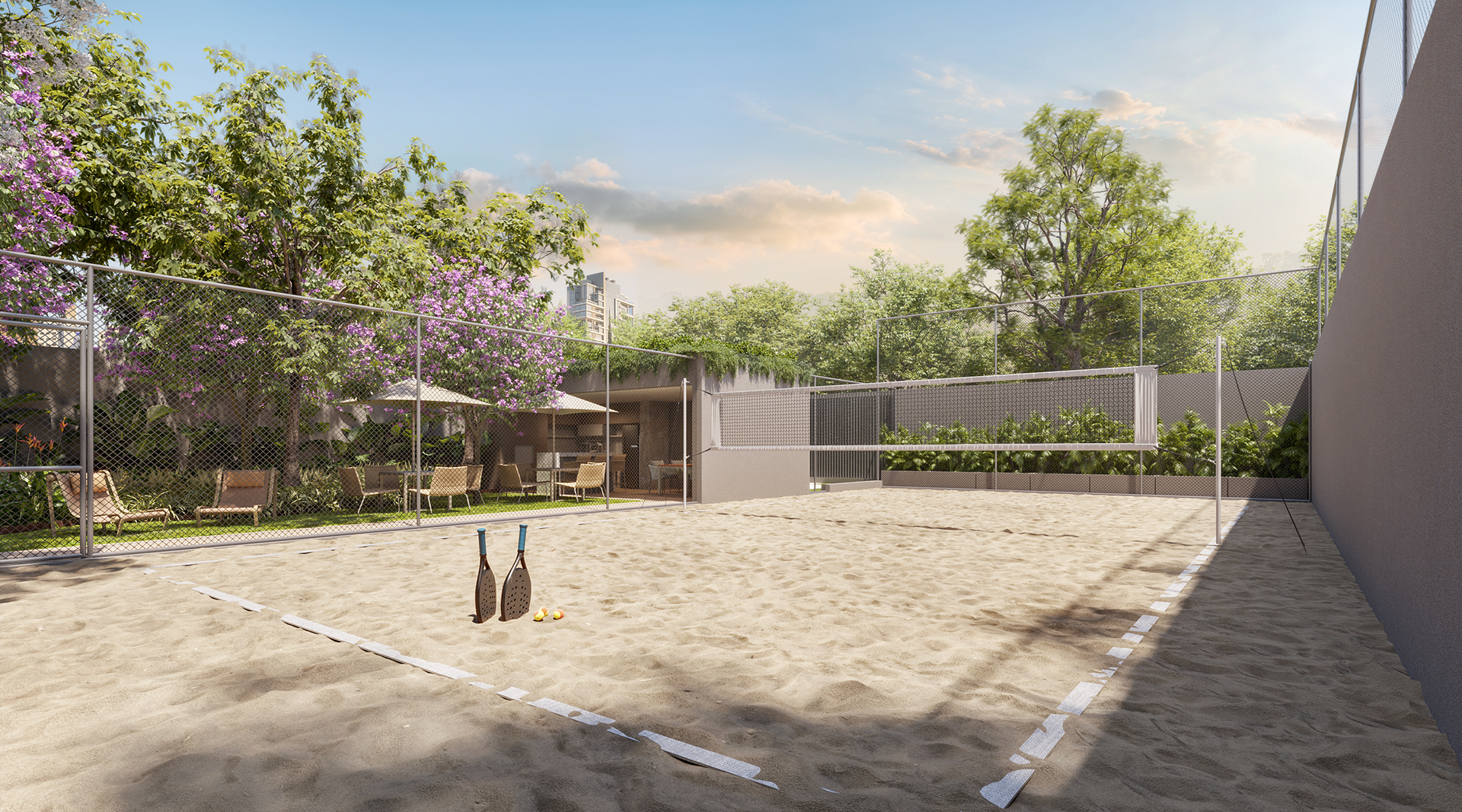 T.O.M. Paraíso — perspectiva ilustrada da quadra de beach tennis
