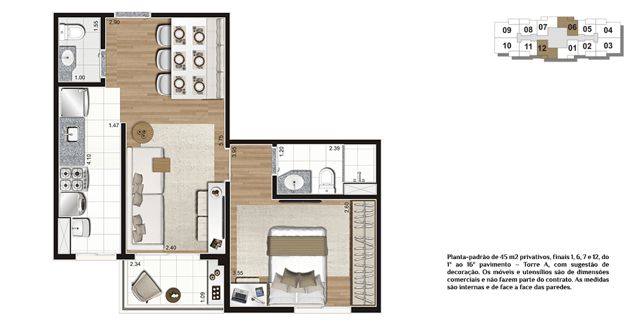 Planta tipo 45m²