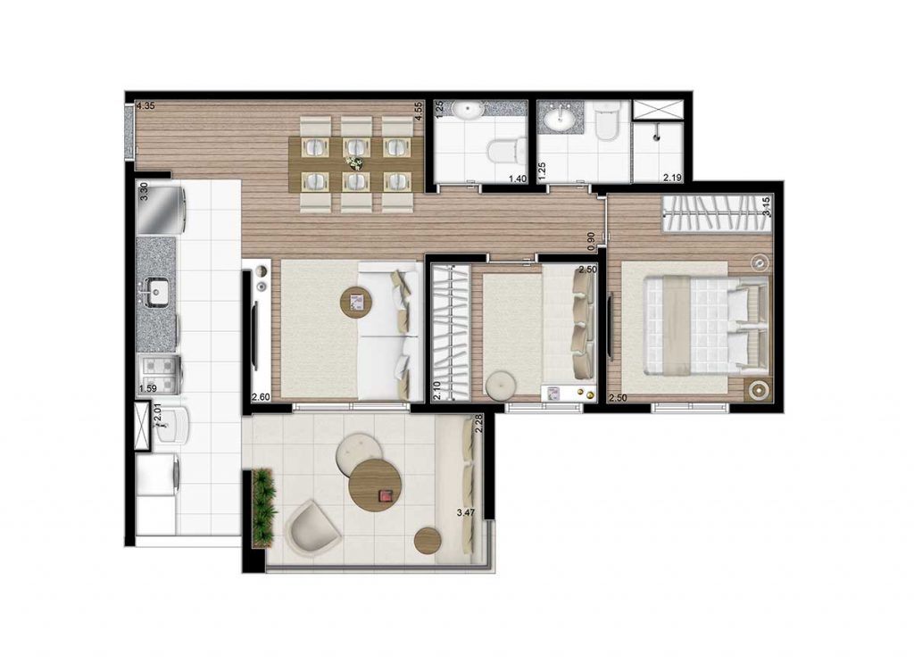 Planta tipo 60m²