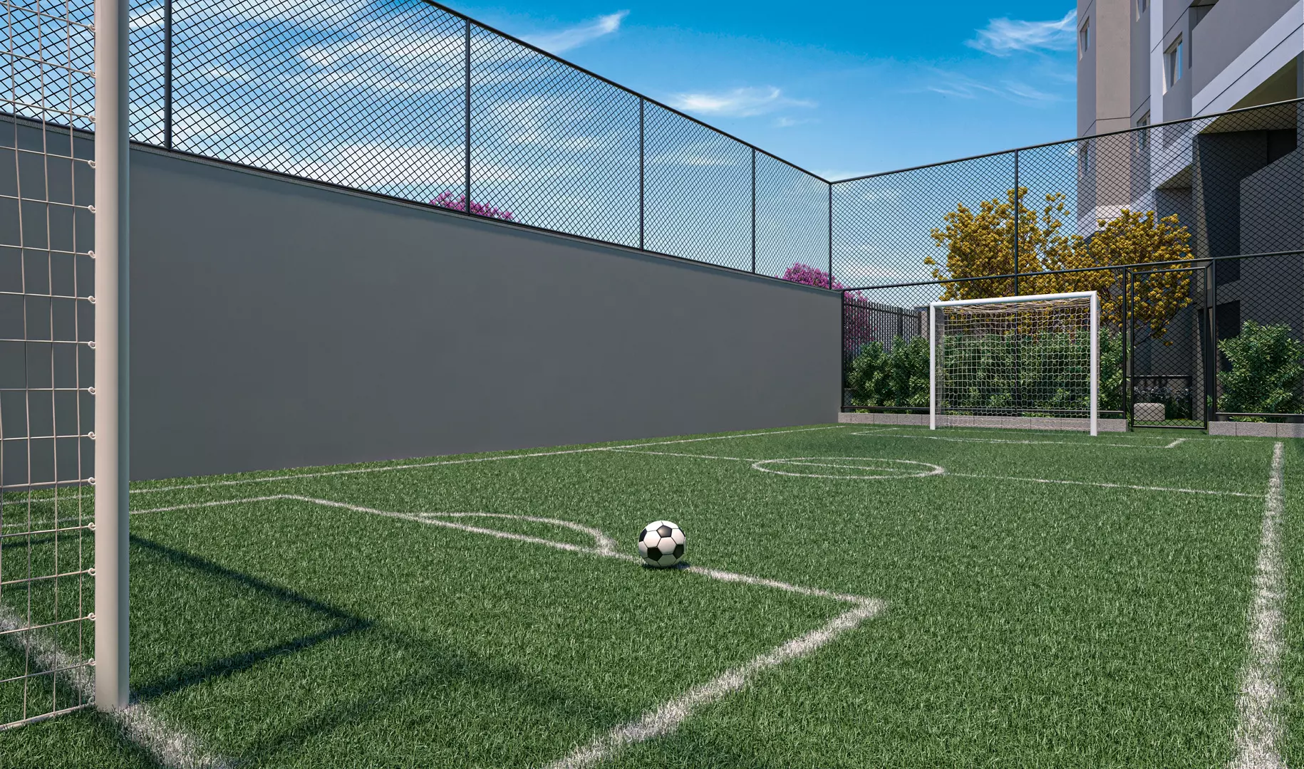 Perspectiva ilustrada da quadra recreativa gramada — Novvo Vila Prudente