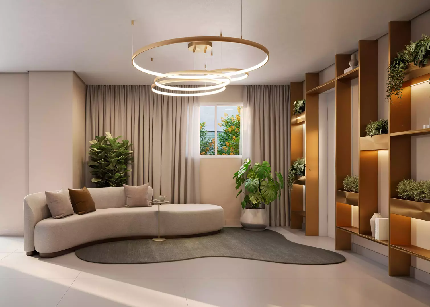 Perspectiva ilustrada do lobby — Novvo Santa Marina