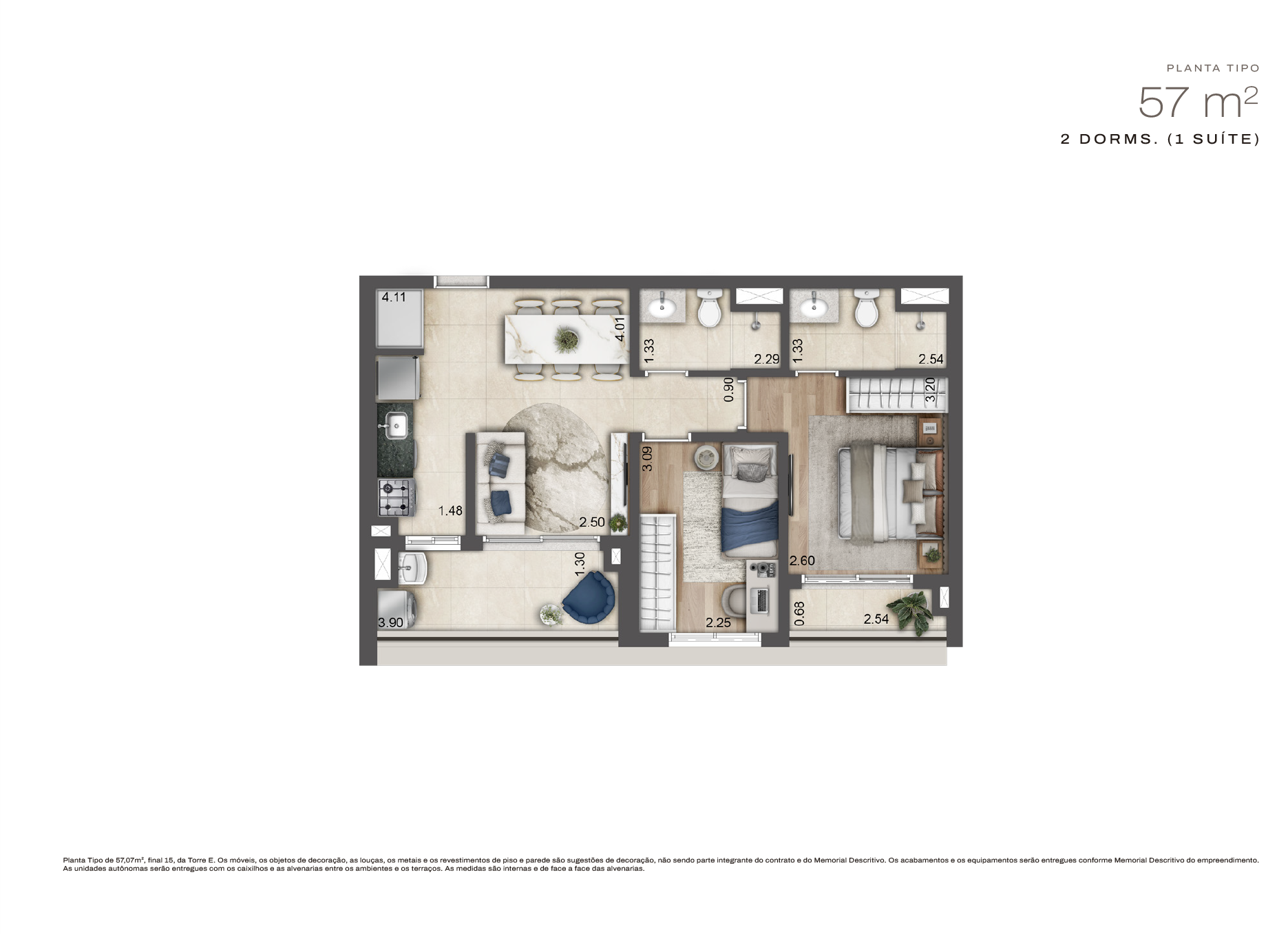 Planta 57 m² — Jardim da Hípica Apartments