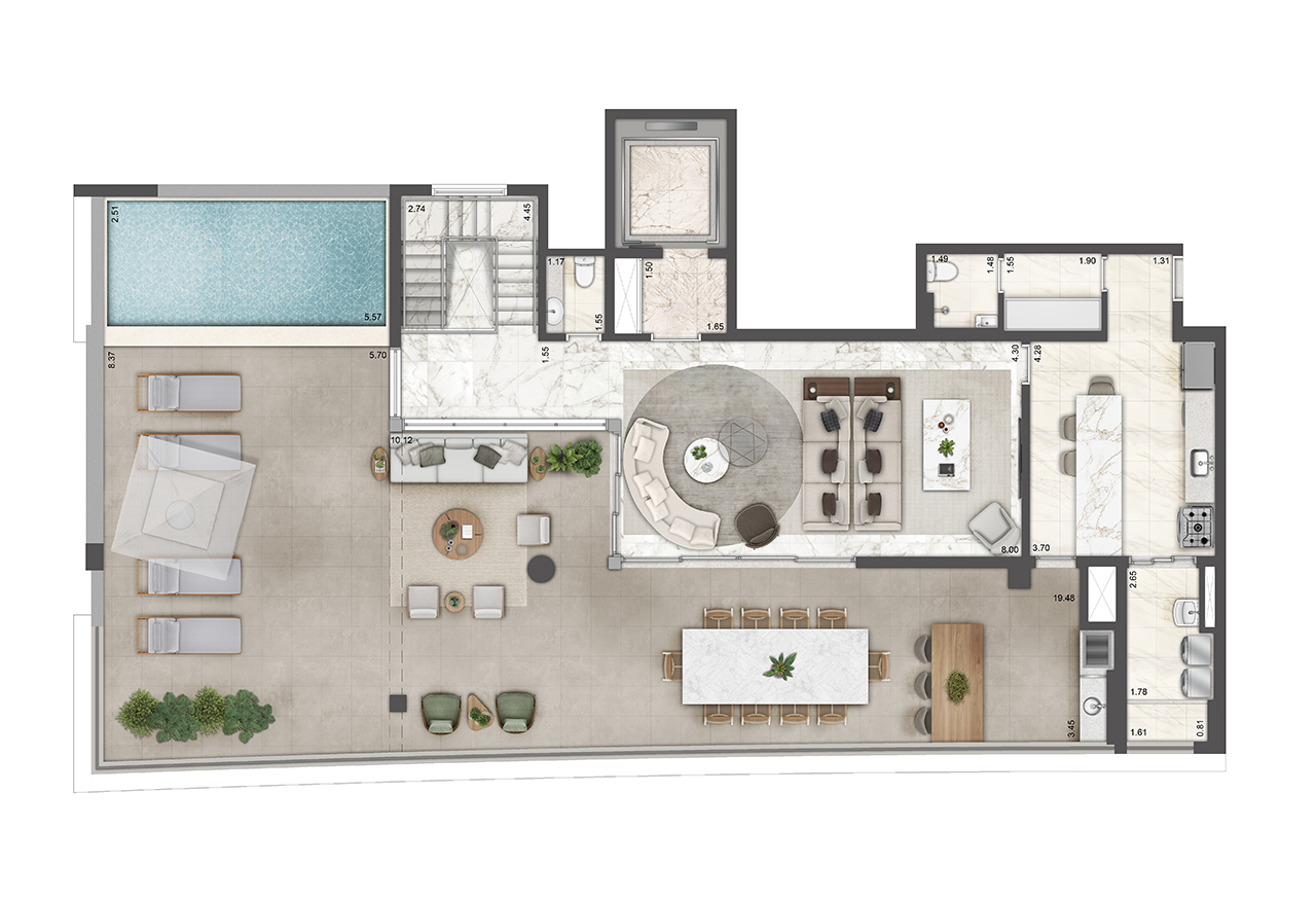Planta duplex 230m² (pav. superior)