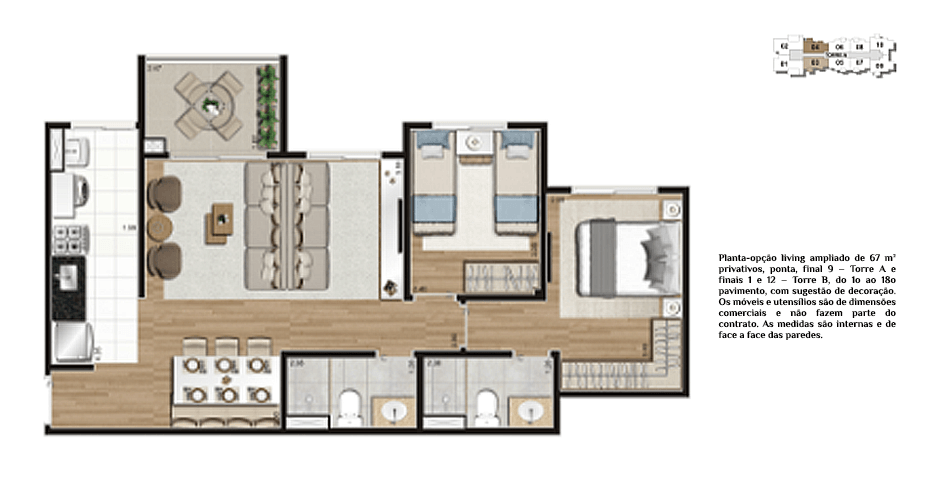 Planta tipo 67m²