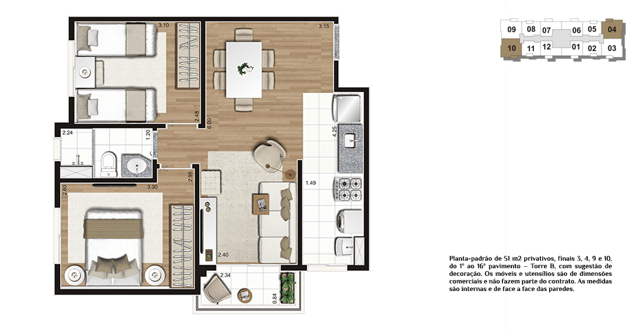 Planta tipo 51m²