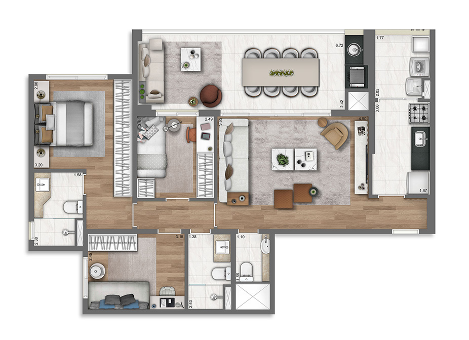 Planta tipo 96m²