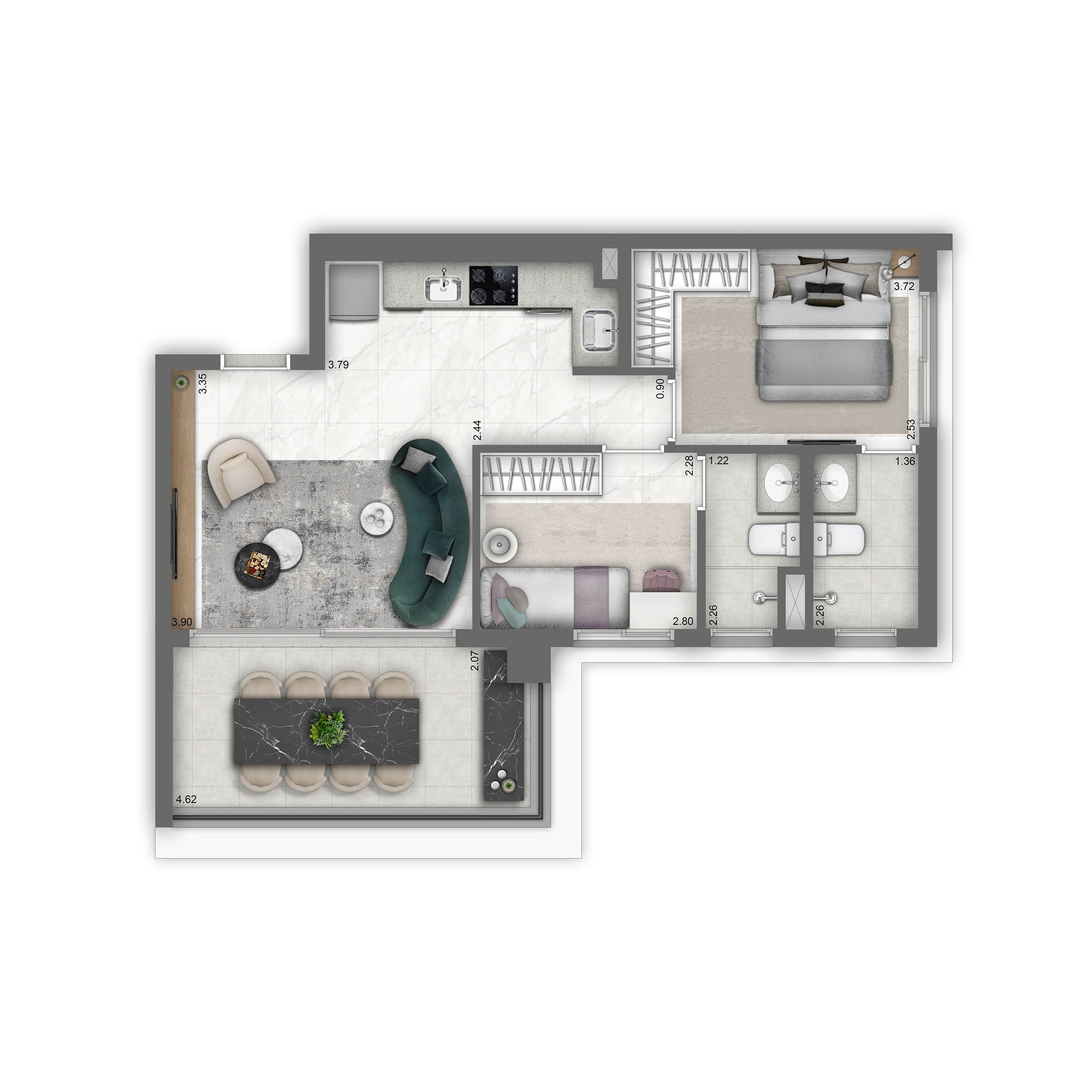 Planta tipo 61m²