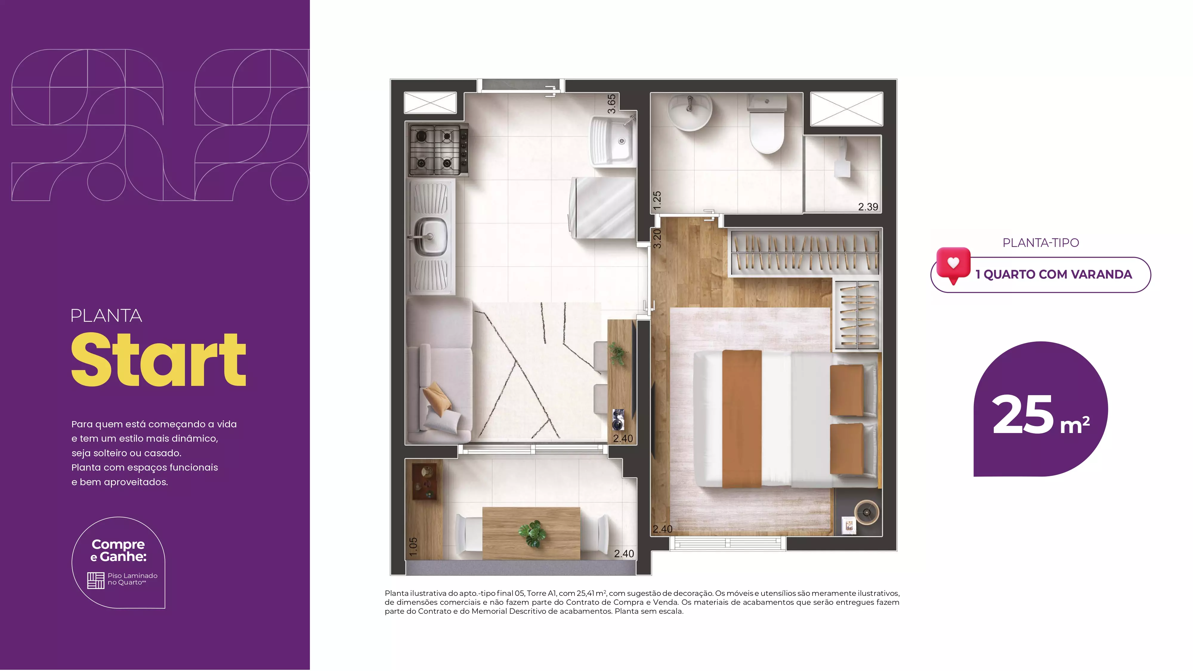 Planta Start de 25 m² — Novvo Vila Prudente