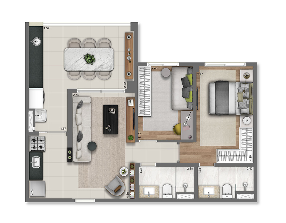 Planta tipo 69m²