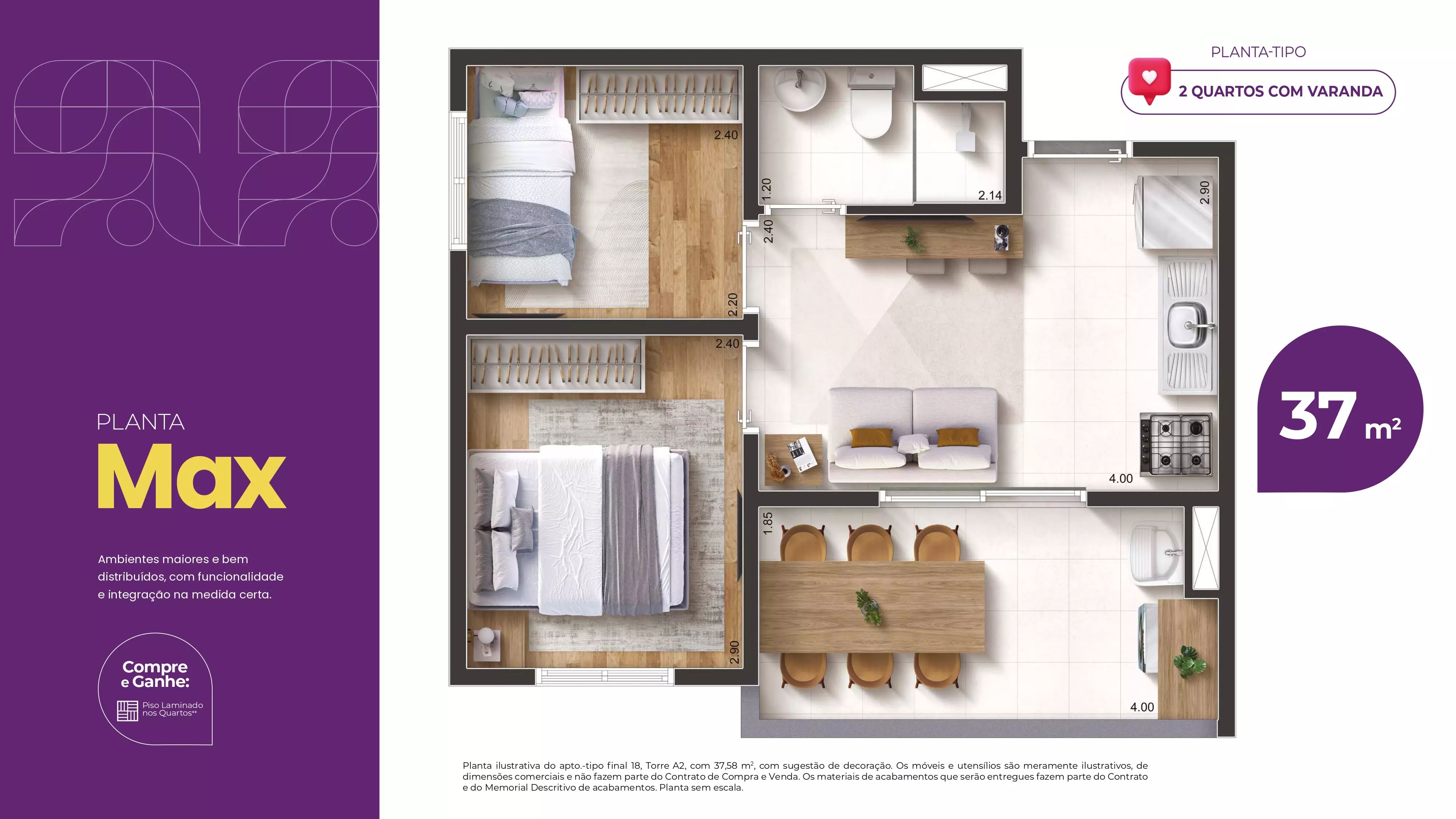 Planta Max de 37 m² — Novvo Vila Prudente