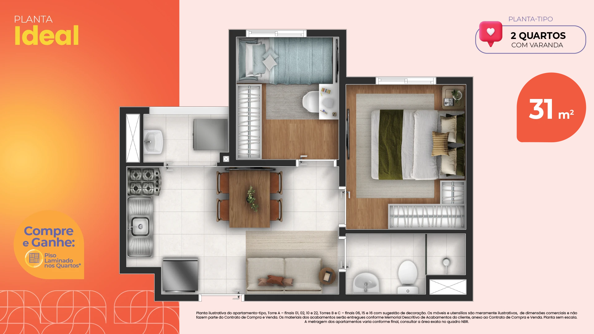 Planta Ideal de 31 m² — Novvo Santa Marina