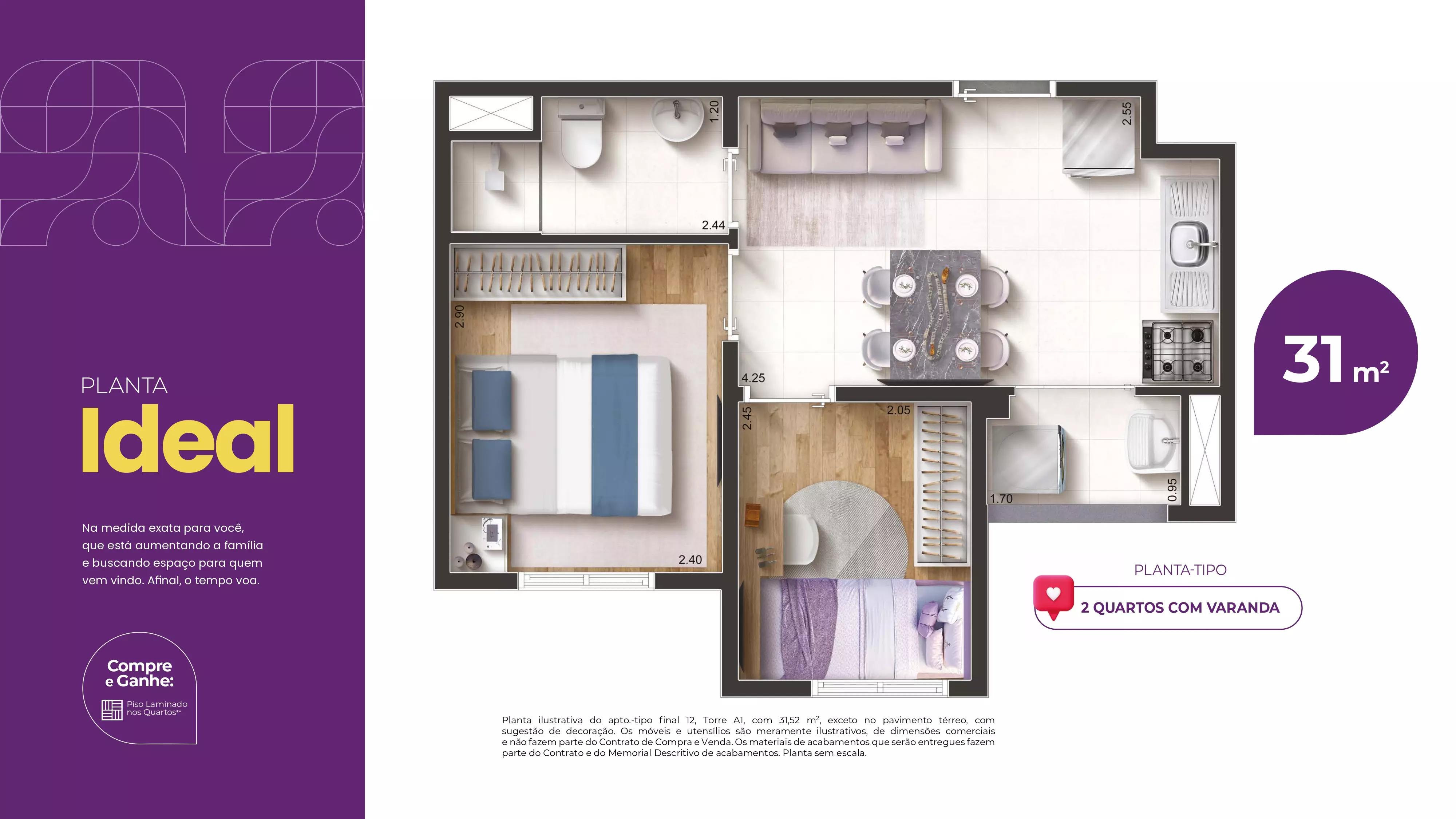 Planta Ideal de 31 m² — Novvo Vila Prudente