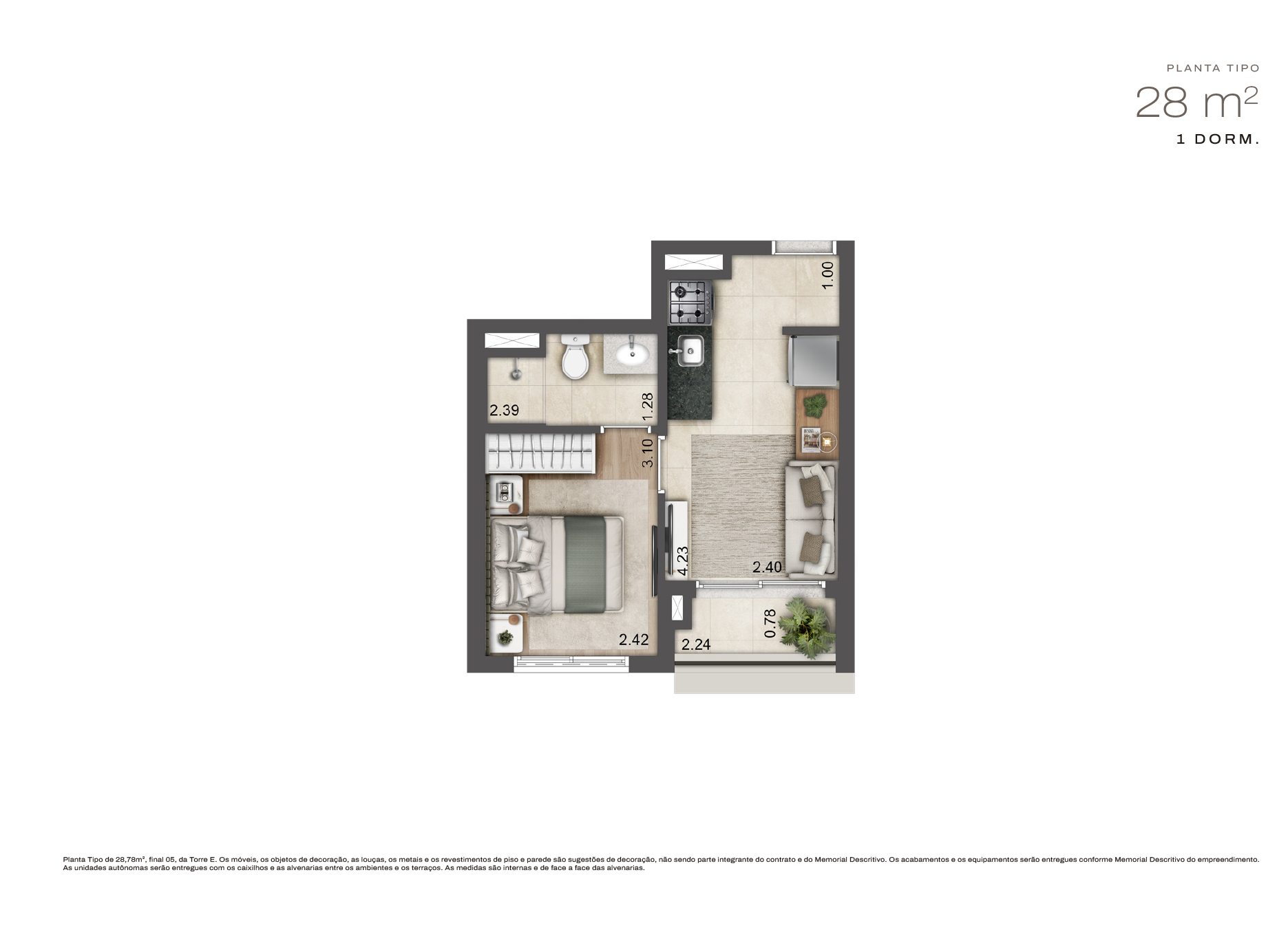 Planta - 28 m² — Jardim da Hípica Apartments